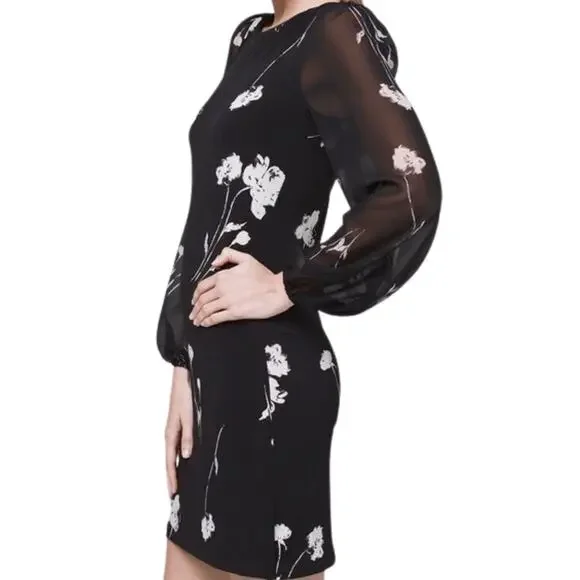 White House Black Market Long Sleeve Chiffon Sleeve Shift Dress Size Medium - Picture 3 of 7